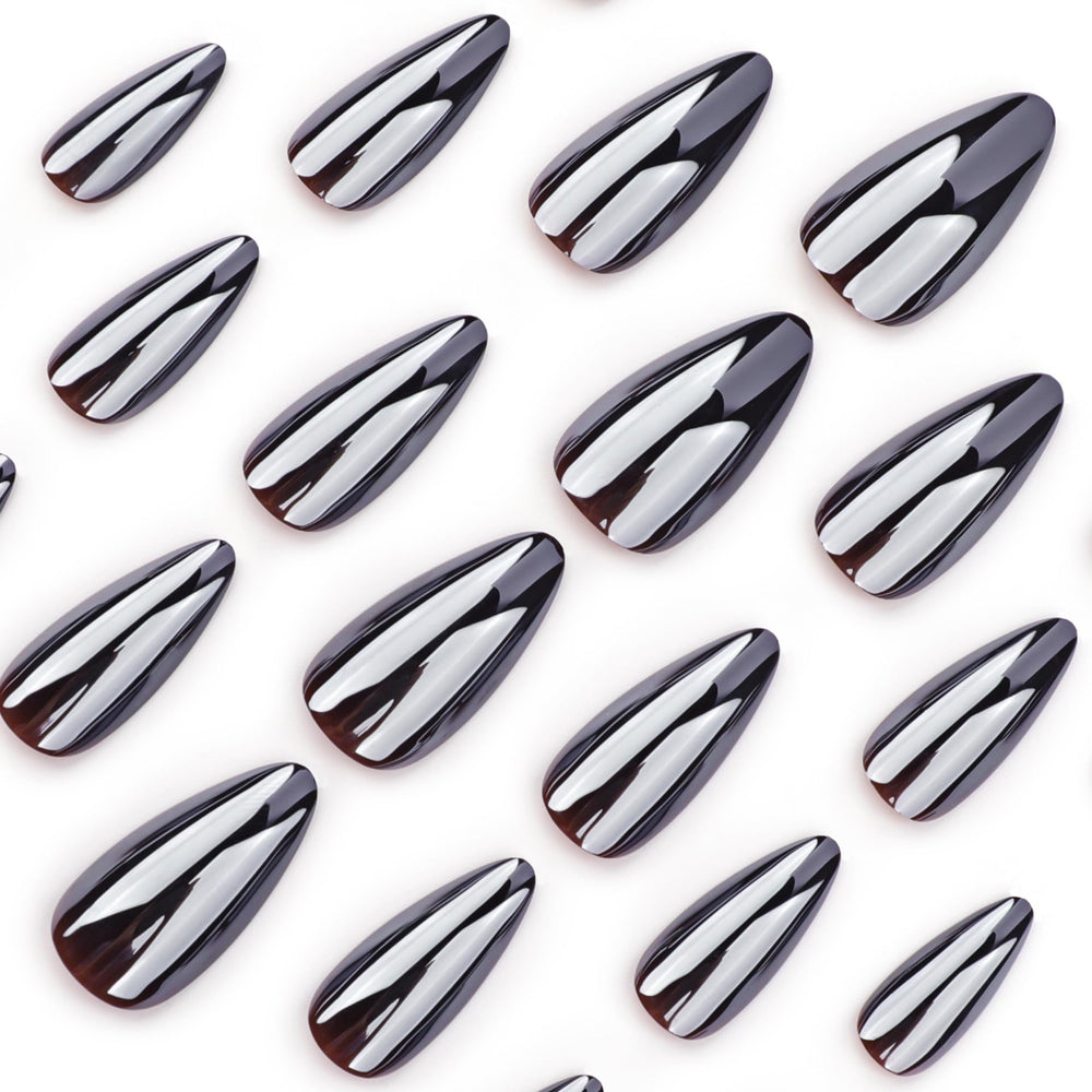 CTTHNBD full-cover press-on nails with chrome almond shape and glossy finish.