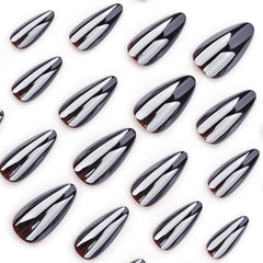 CTTHNBD full-cover press-on nails with chrome almond shape and glossy finish.