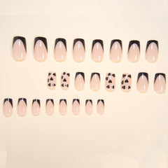 CTTHNBD short press-on nails square with black French tip and heart design for quick manicures.