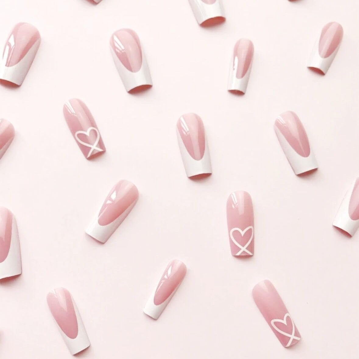 CTTHNBD Uñas adhesivas Frances blanco con brillo, acabado duradero para eventos.