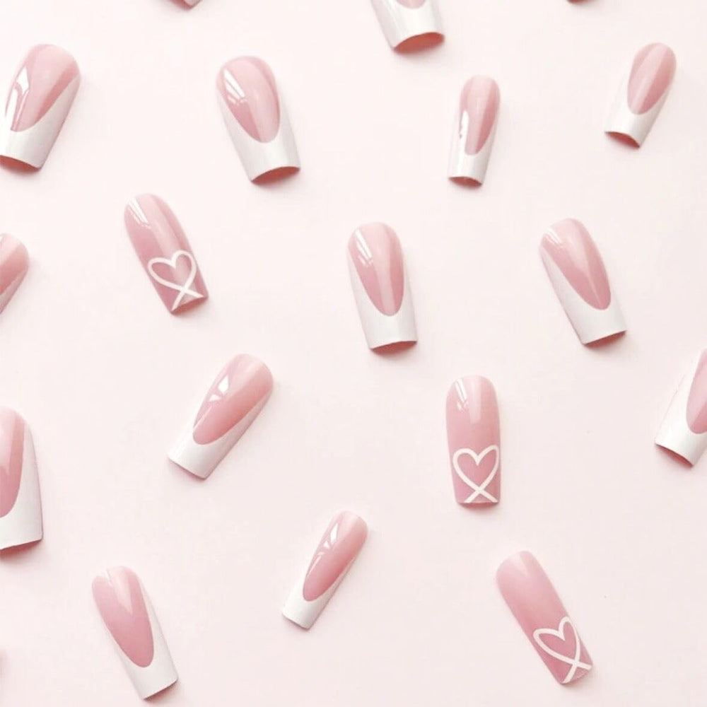 CTTHNBD Uñas adhesivas Frances blanco con brillo, acabado duradero para eventos.