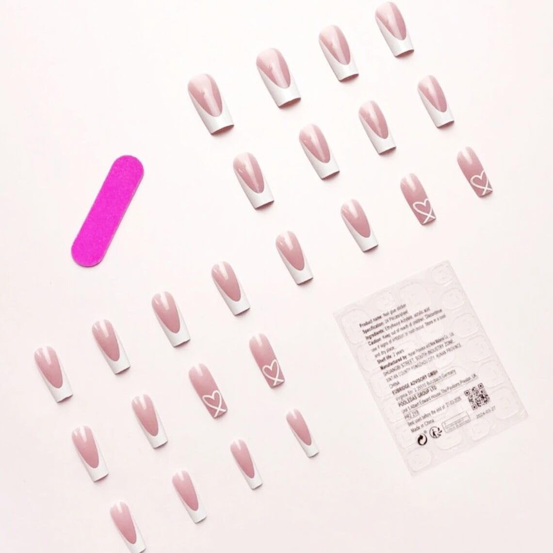 CTTHNBD Uñas adhesivas Frances con corazón, diseño llamativo para fiestas.