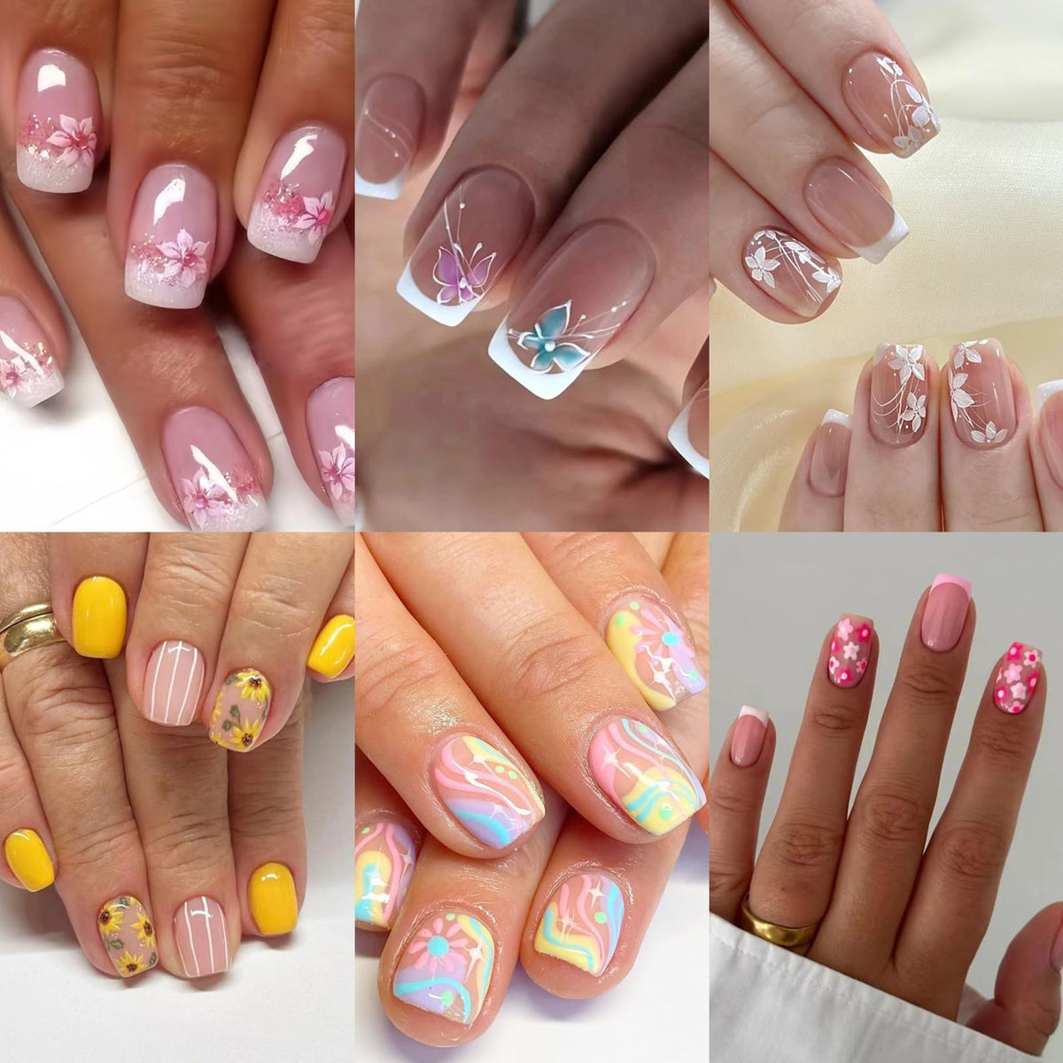 CTTHNBD uñas postizas cuadradas con diseño floral para un look elegante y duradero.
