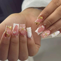 CTTHNBD Uñas Press On cuadradas medianas en blanco francés para un look elegante.