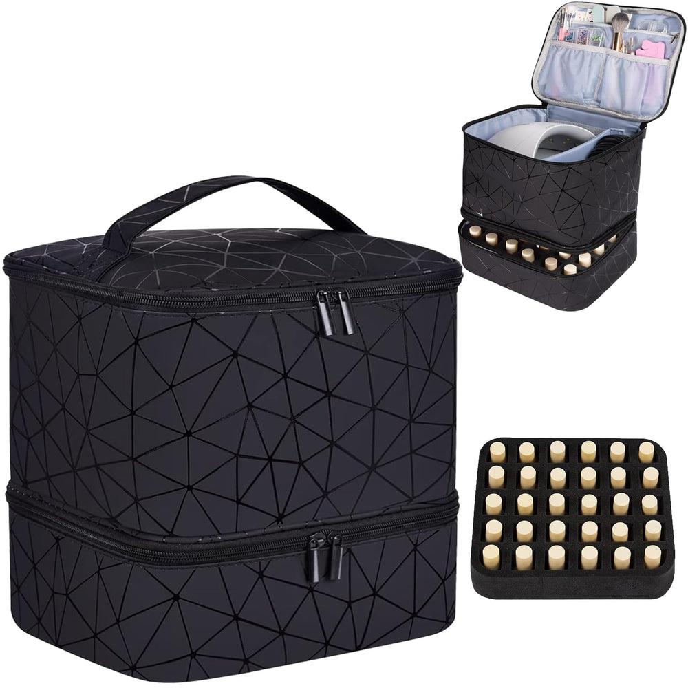 CTWWFS PU leather nail organizer with roomy compartments for bottles and tools.