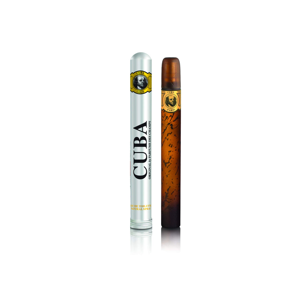 Cuba Gold Eau de Toilette bottle showcases a warm, smoky-vanilla finish.