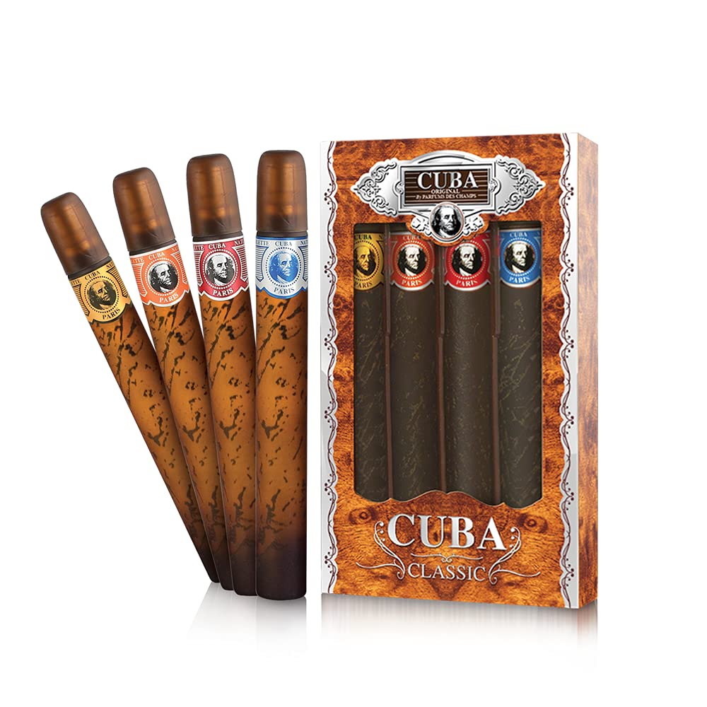 Cuba Original 4-Piece Set for Women with four colorful fragrance bottles in Gold, Blue, Red, and Orange