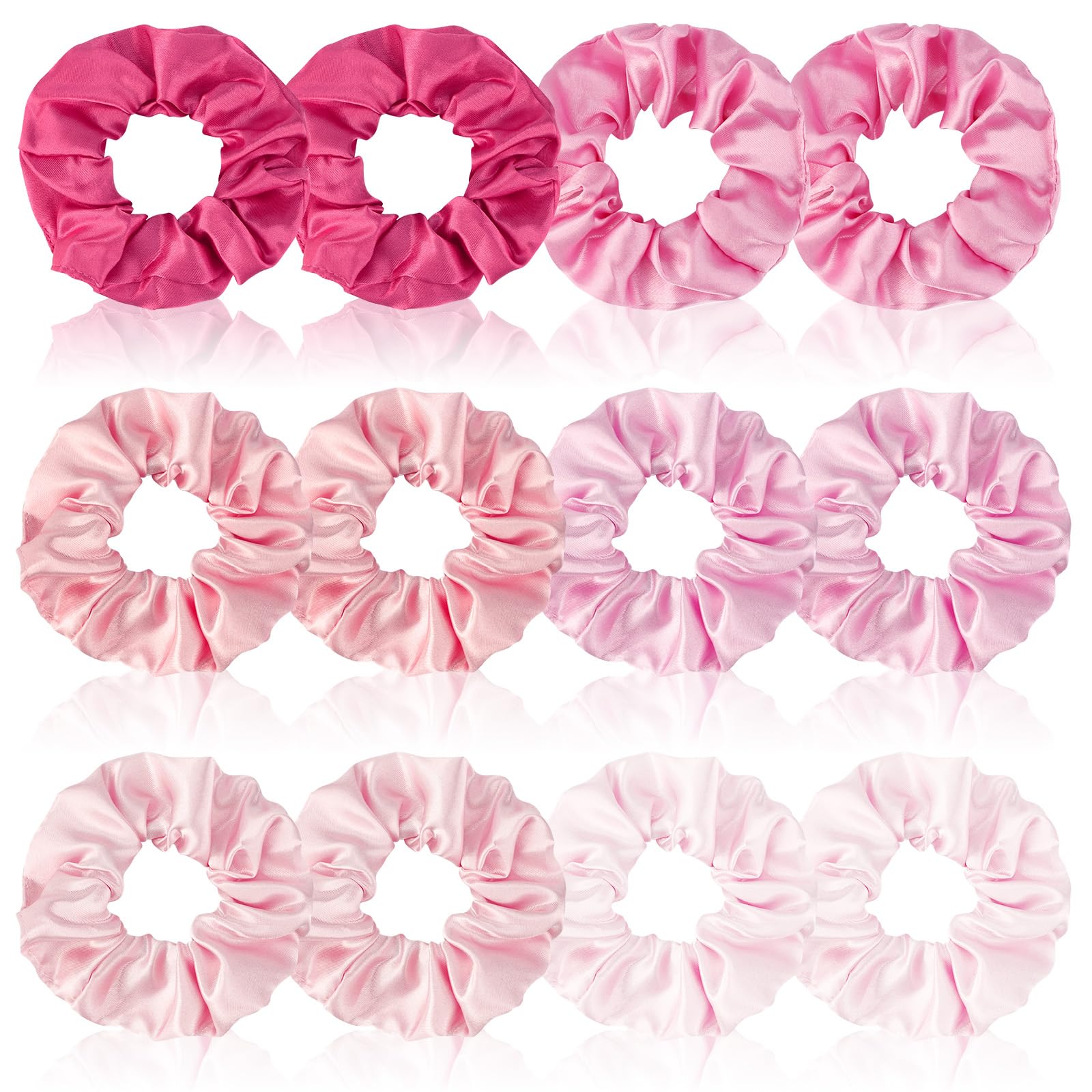 CUBACO satin scrunchies 12-piece pink set, soft elastic hold for everyday styling.