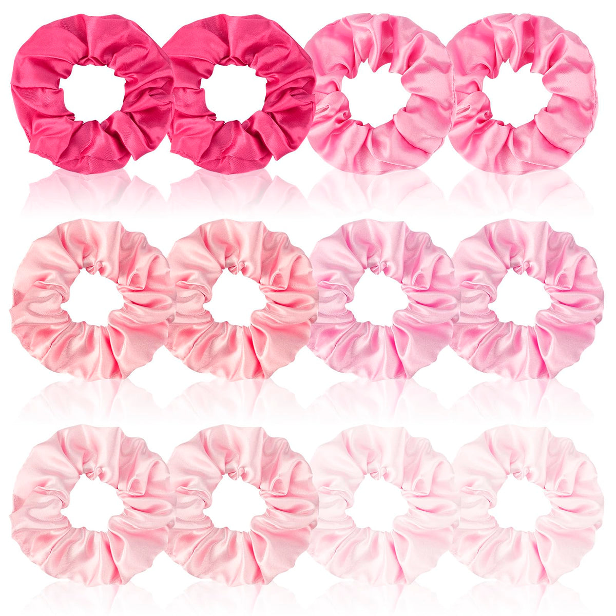 CUBACO satin scrunchies 12-piece pink set, soft elastic hold for everyday styling.