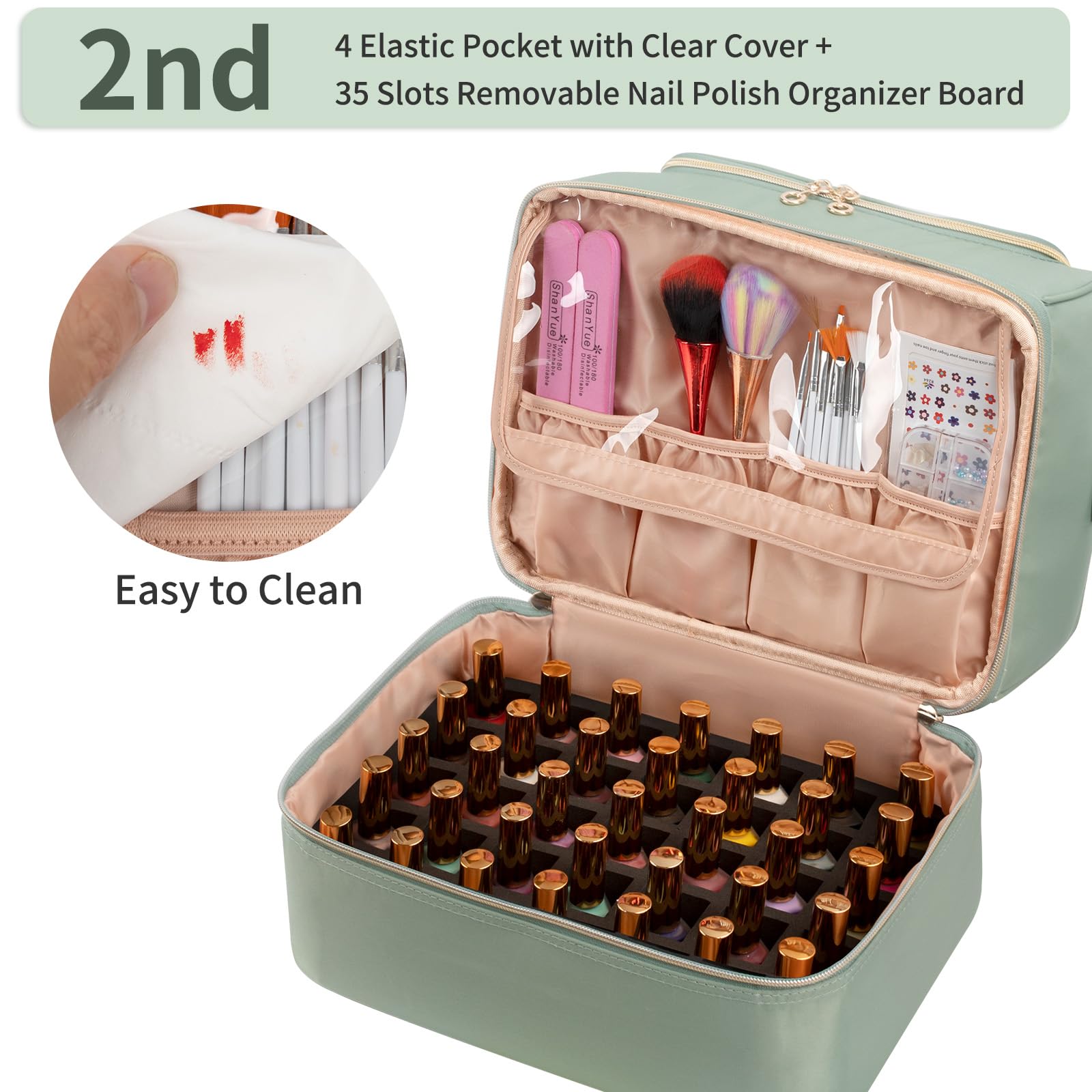 CUBETASTIC double-layer nail bag design maximizes space for polishes and tools.