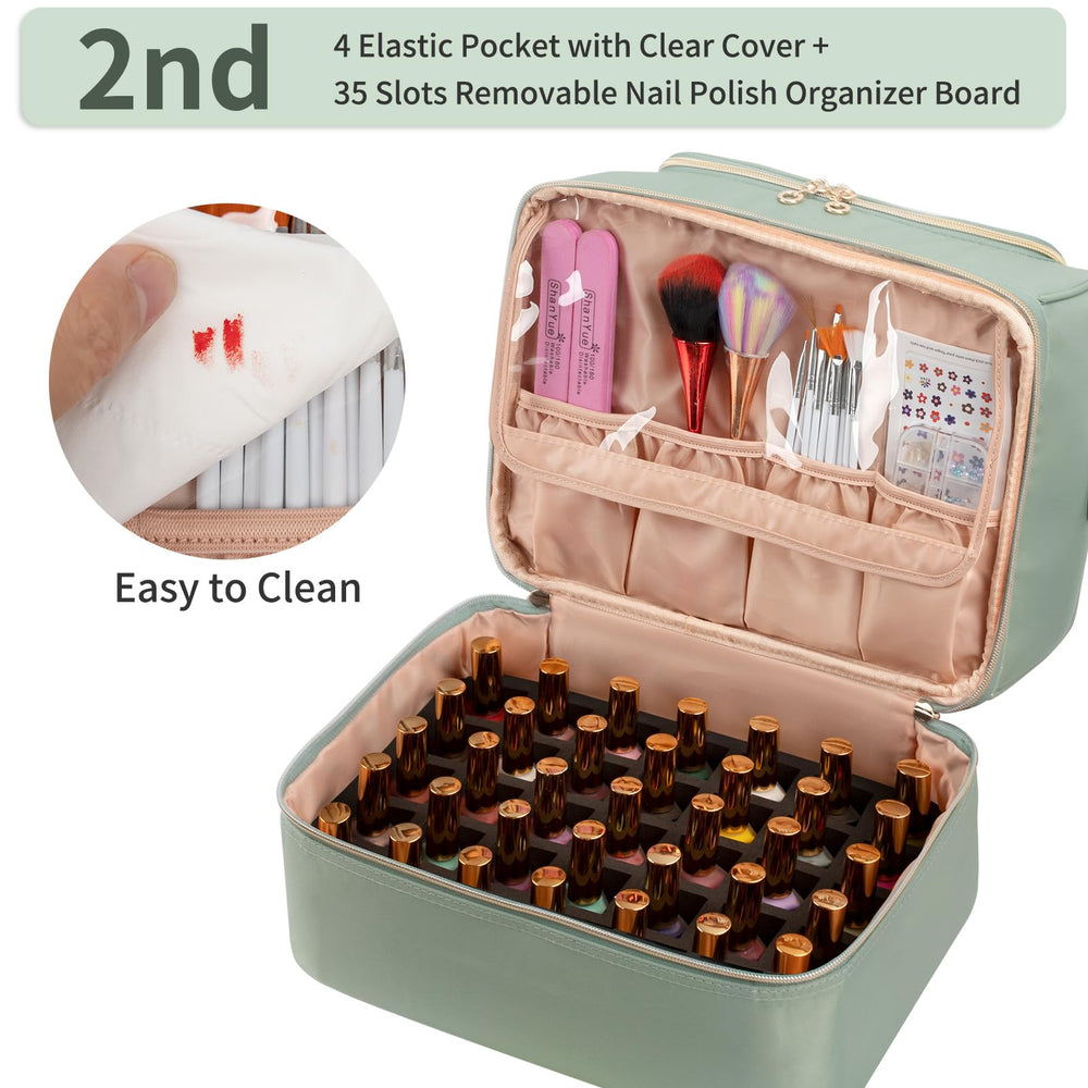 CUBETASTIC double-layer nail bag design maximizes space for polishes and tools.