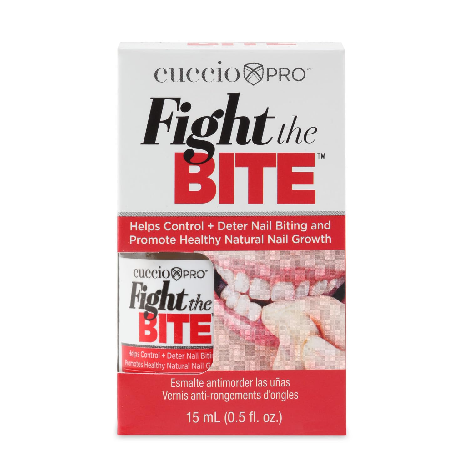 Cuccio Fight The Bite spill-proof cap supports travel-friendly use.