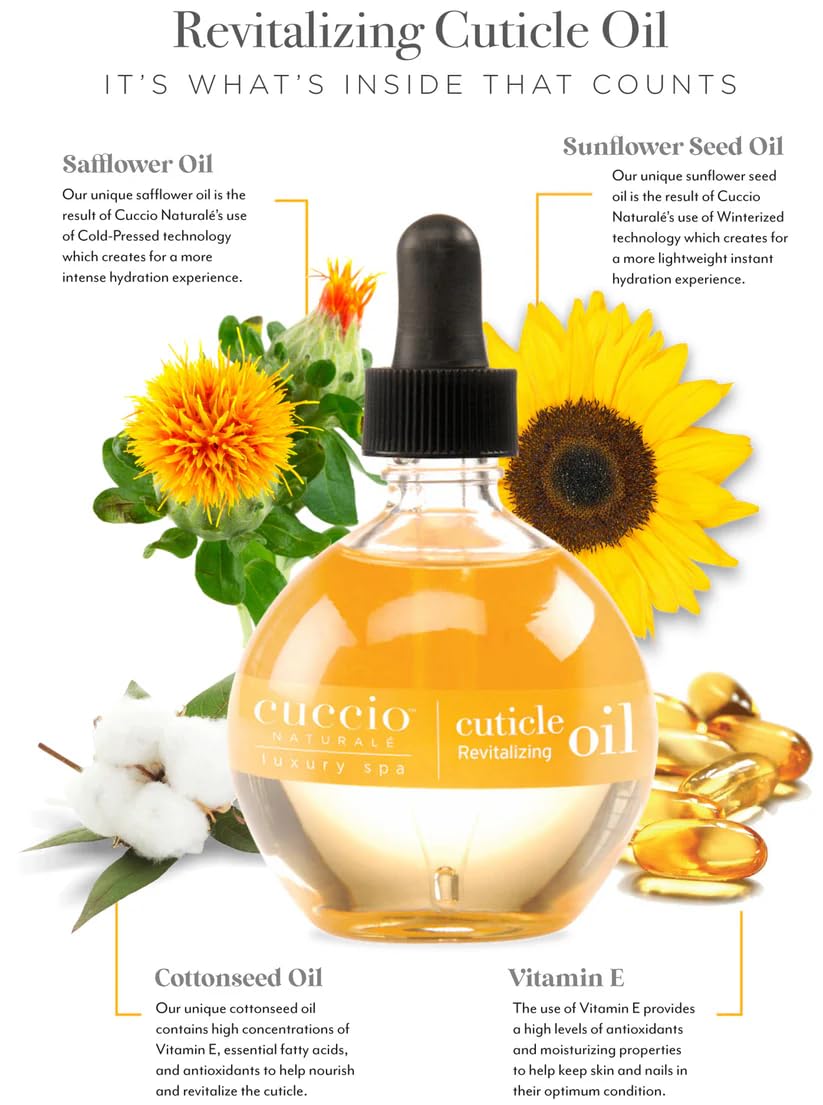 Cuccio Naturale cuticle oil dropper applying targeted nourishment to cuticles.