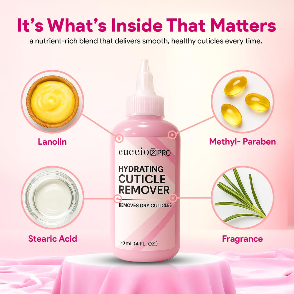 Cuccio Pro Cuticle Remover is rinsed clean with warm water after use.