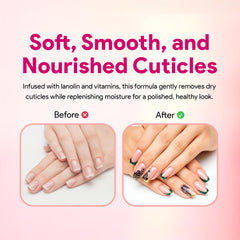 Cuccio Pro Cuticle Remover waits 30–45 seconds to loosen excess skin.