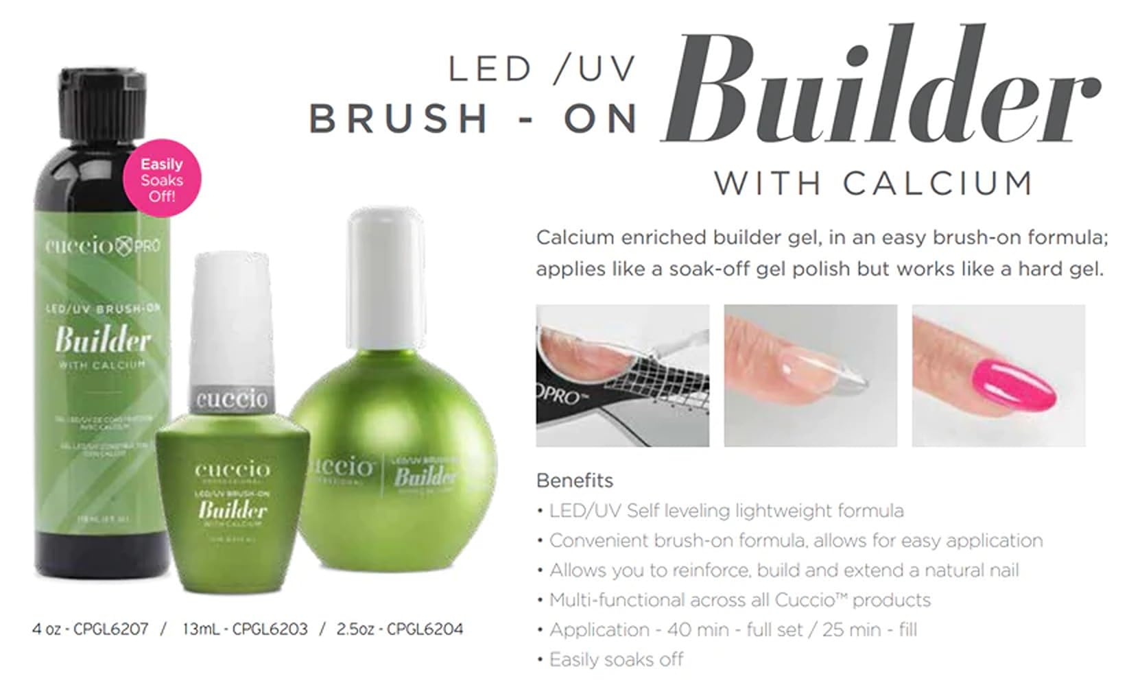 Cuccio Pro LED-UV builder gel on natural nail for smooth coverage and finish.