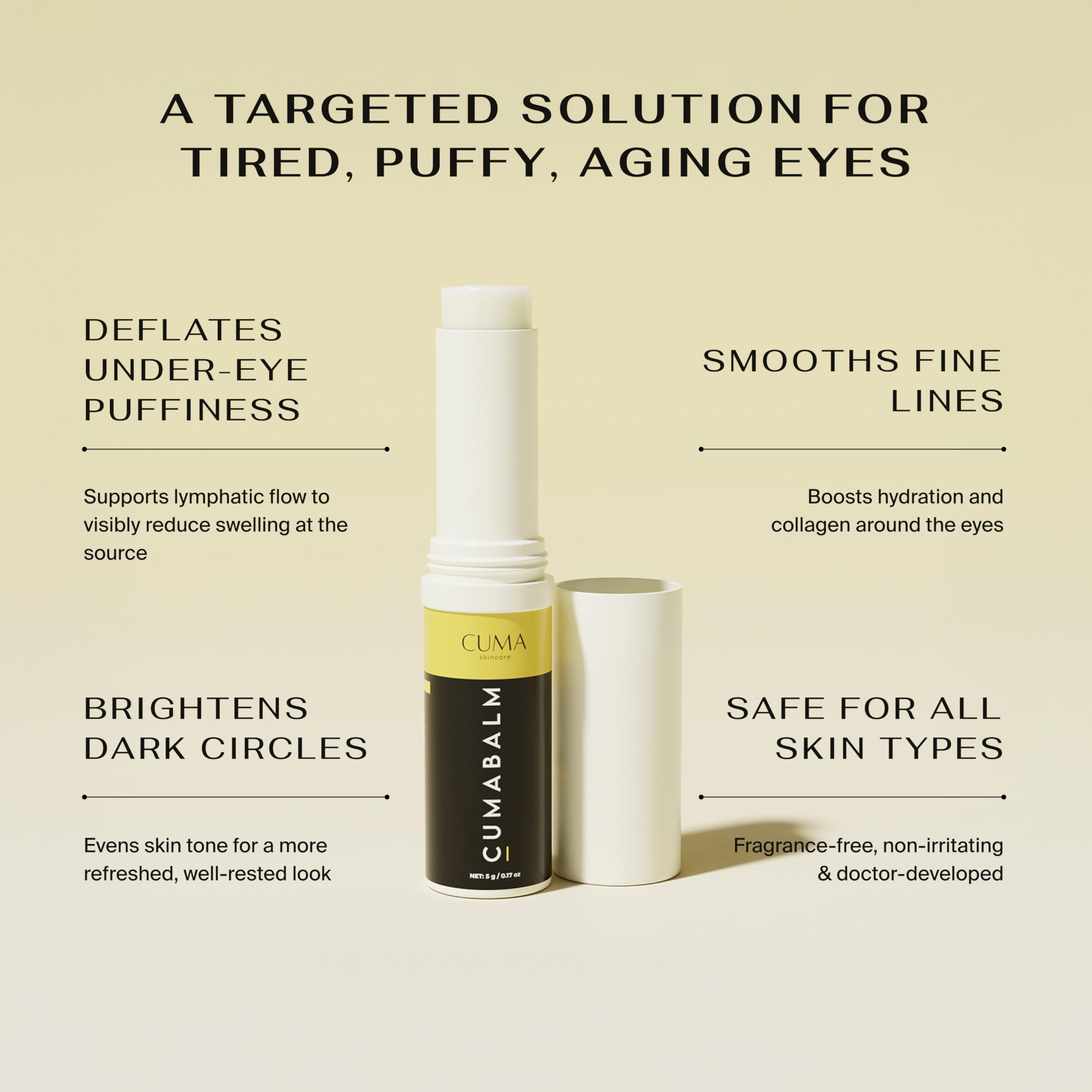 CumaBalm turmeric and retinol ingredients provide brightening under-eye care.