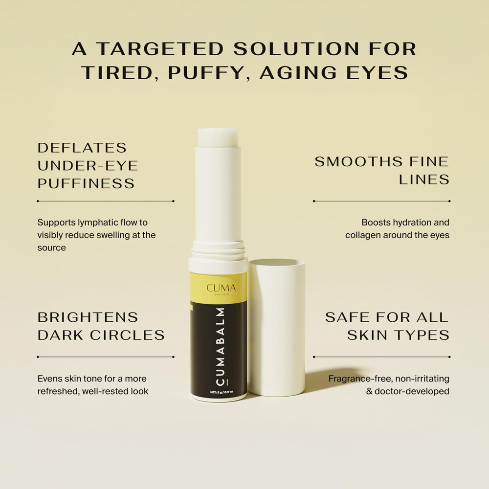 CumaBalm turmeric and retinol ingredients provide brightening under-eye care.