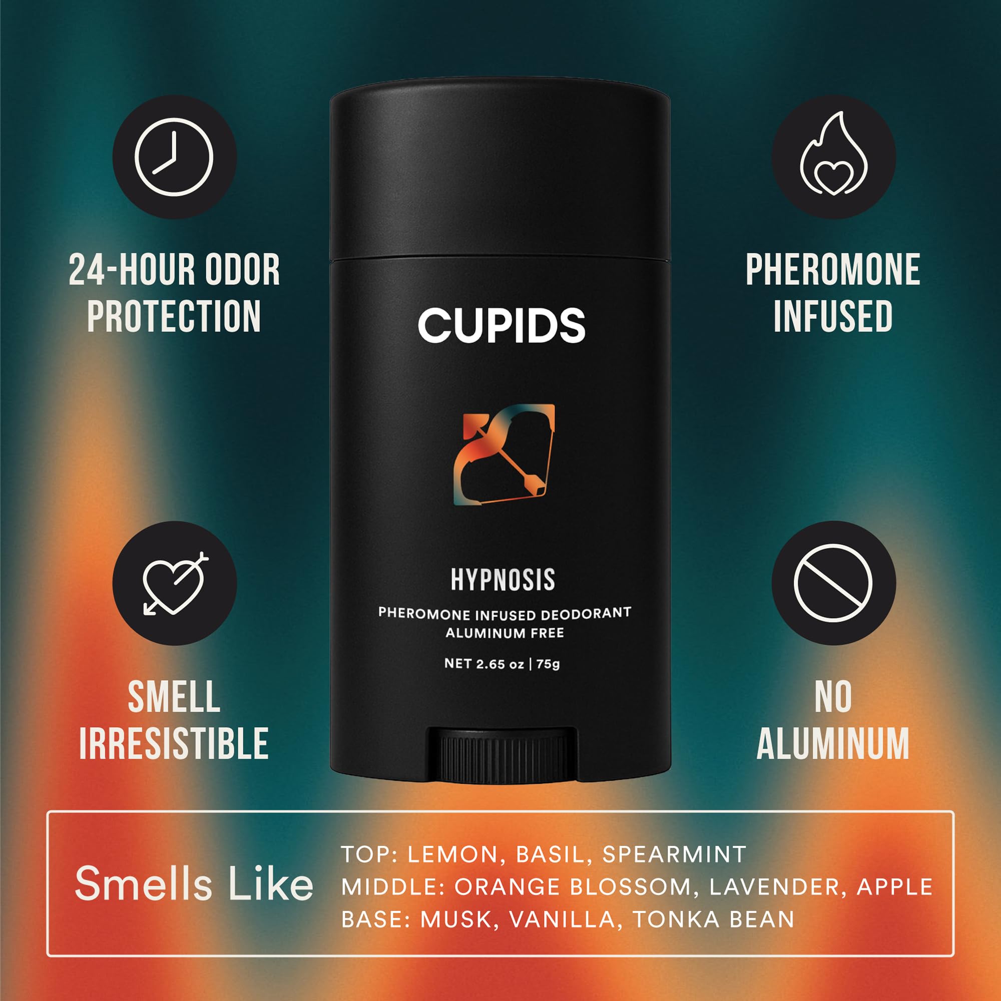 Cupids Hypnosis deodorant with pheromone blend for subtle daily confidence.