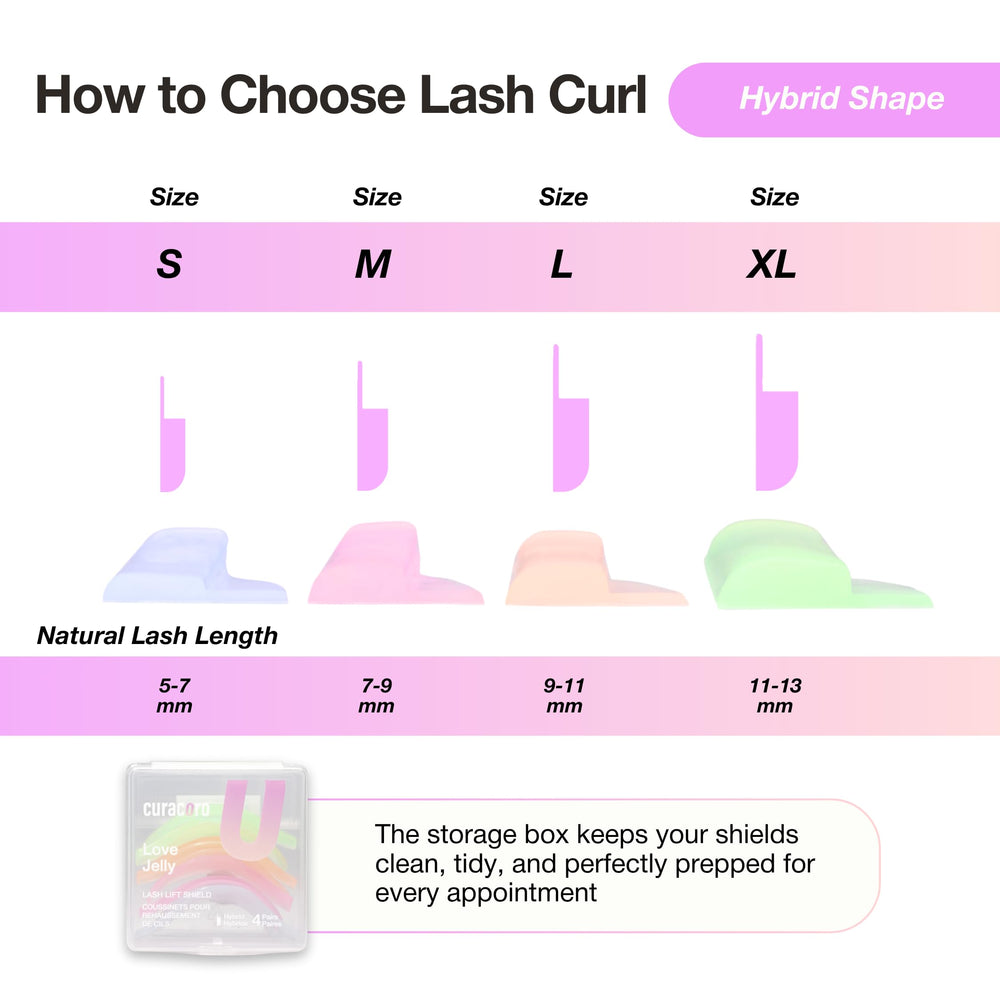 Curacoro lash lift rods with universal hybrid shape for balanced curls