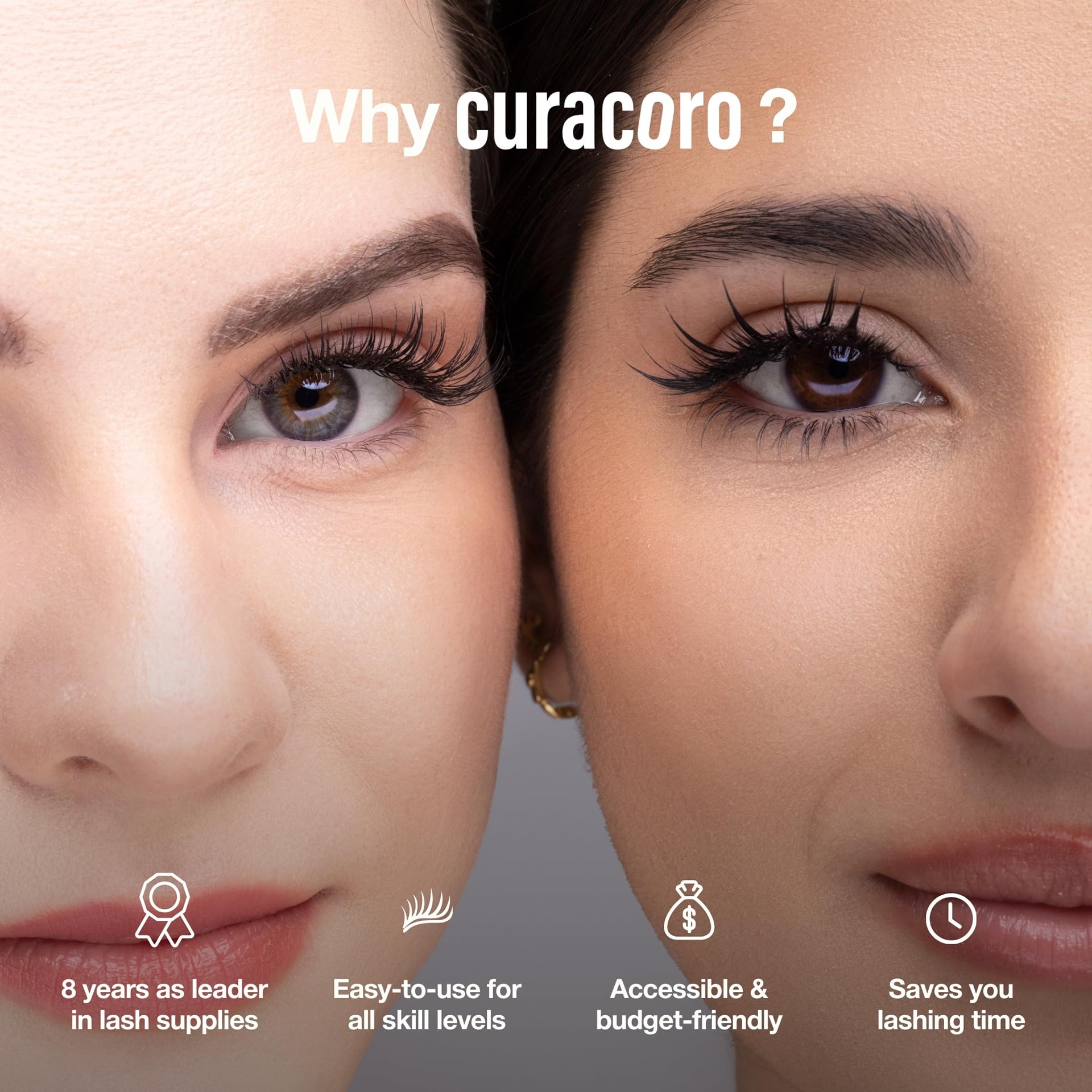 CURACORO professional eyelash glue black bottle demonstrates discreet, strong hold for lash artists.