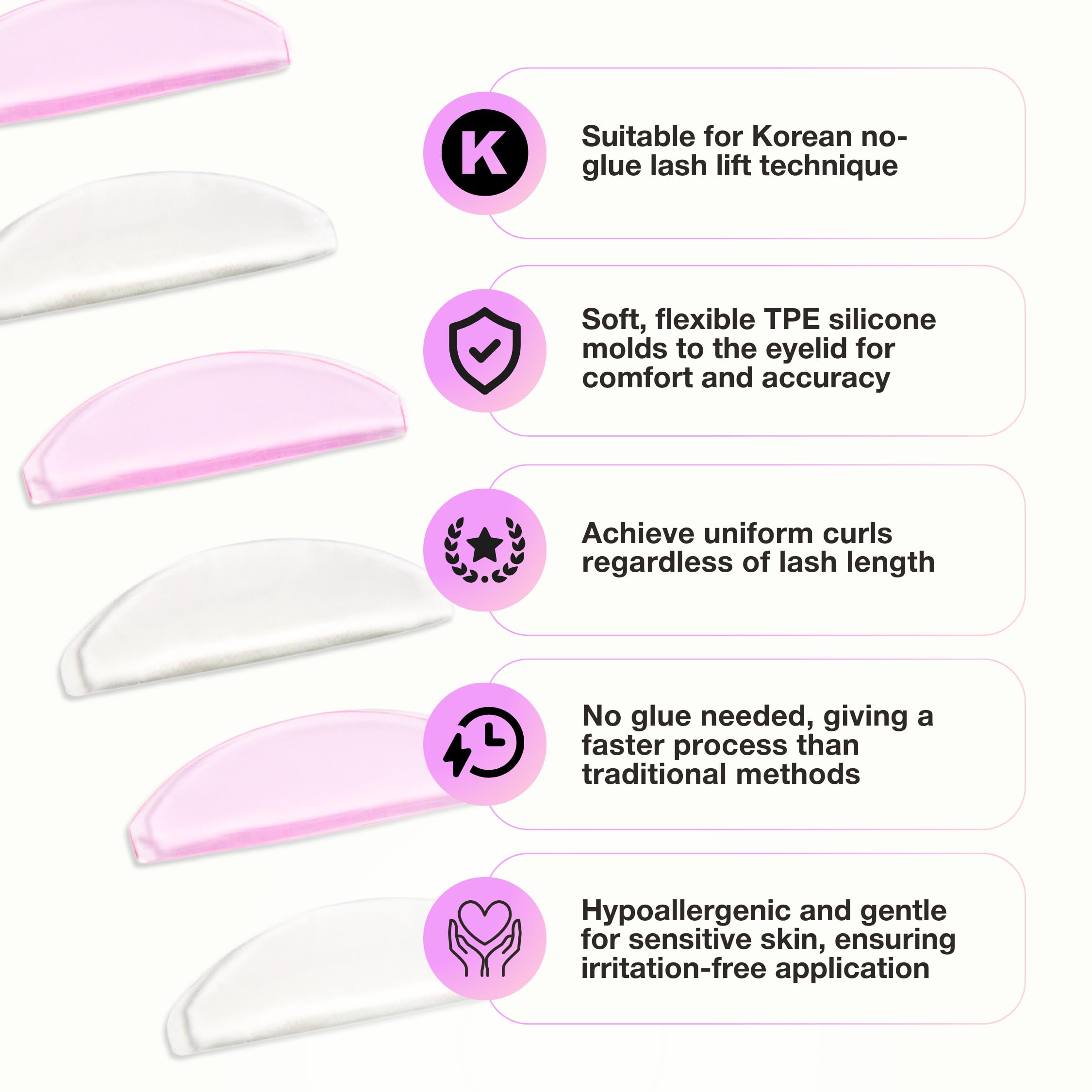 Curacoro silicone lash pads self-adhesive for secure lash positioning during lifts.