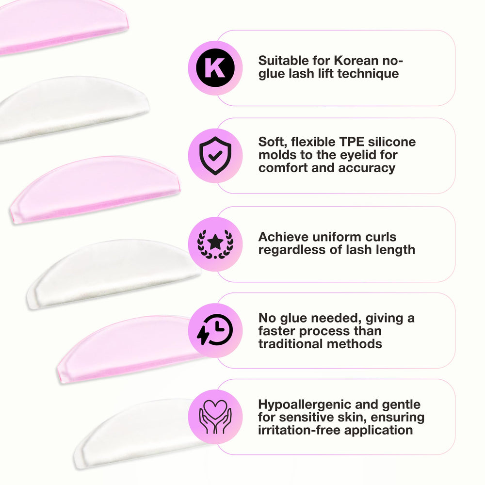 Curacoro silicone lash pads self-adhesive for secure lash positioning during lifts.
