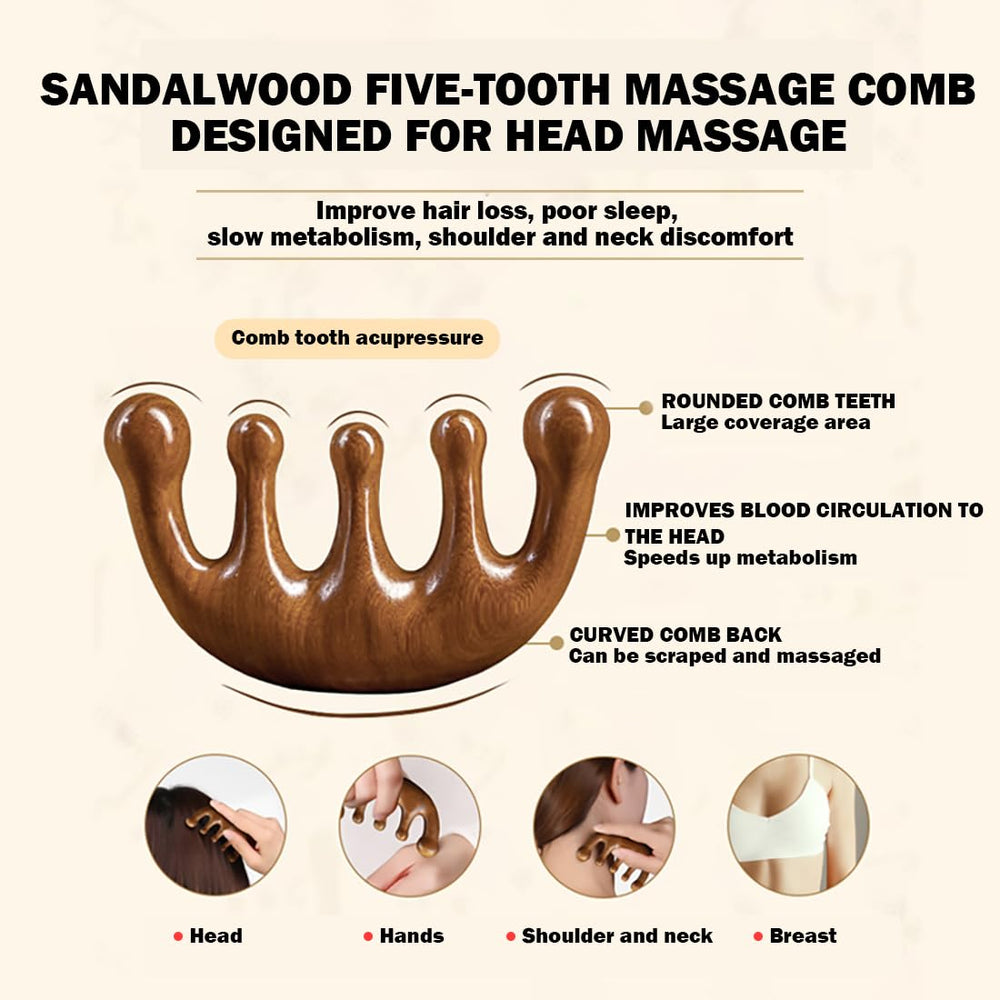 Cureder handmade wood massage comb in action for relaxing scalp massage