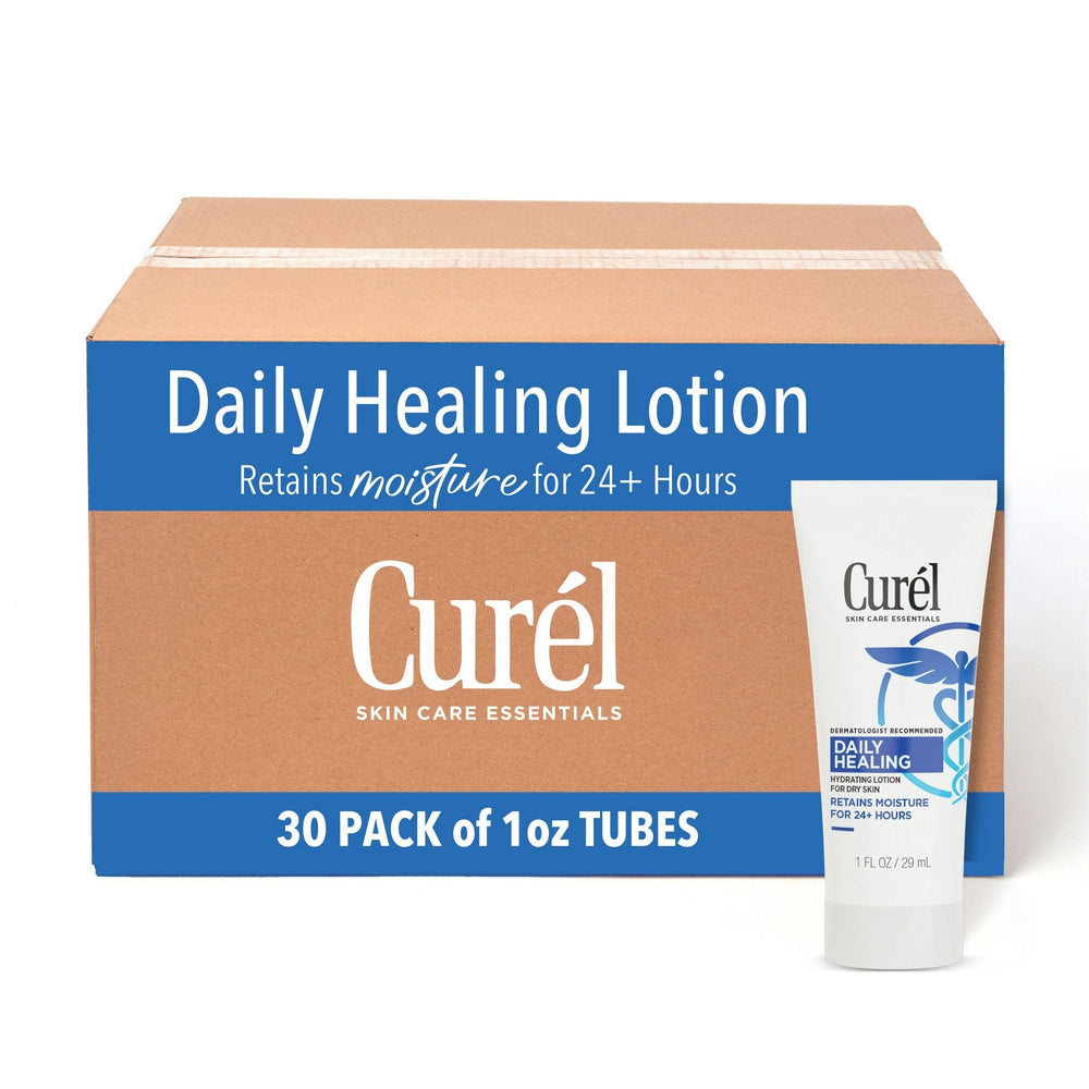 Curel daily healing lotion bottle provides long-lasting hydration for dry skin.