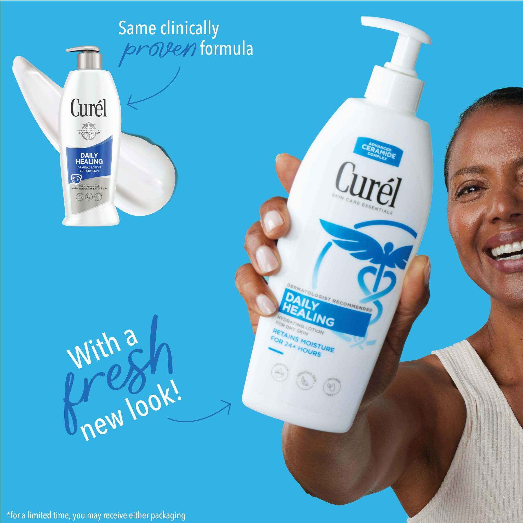 Curel Daily Healing lotion texture closeup highlights non-greasy feel.