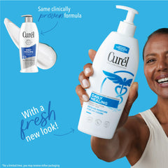 Curel Daily Healing lotion texture closeup highlights non-greasy feel.