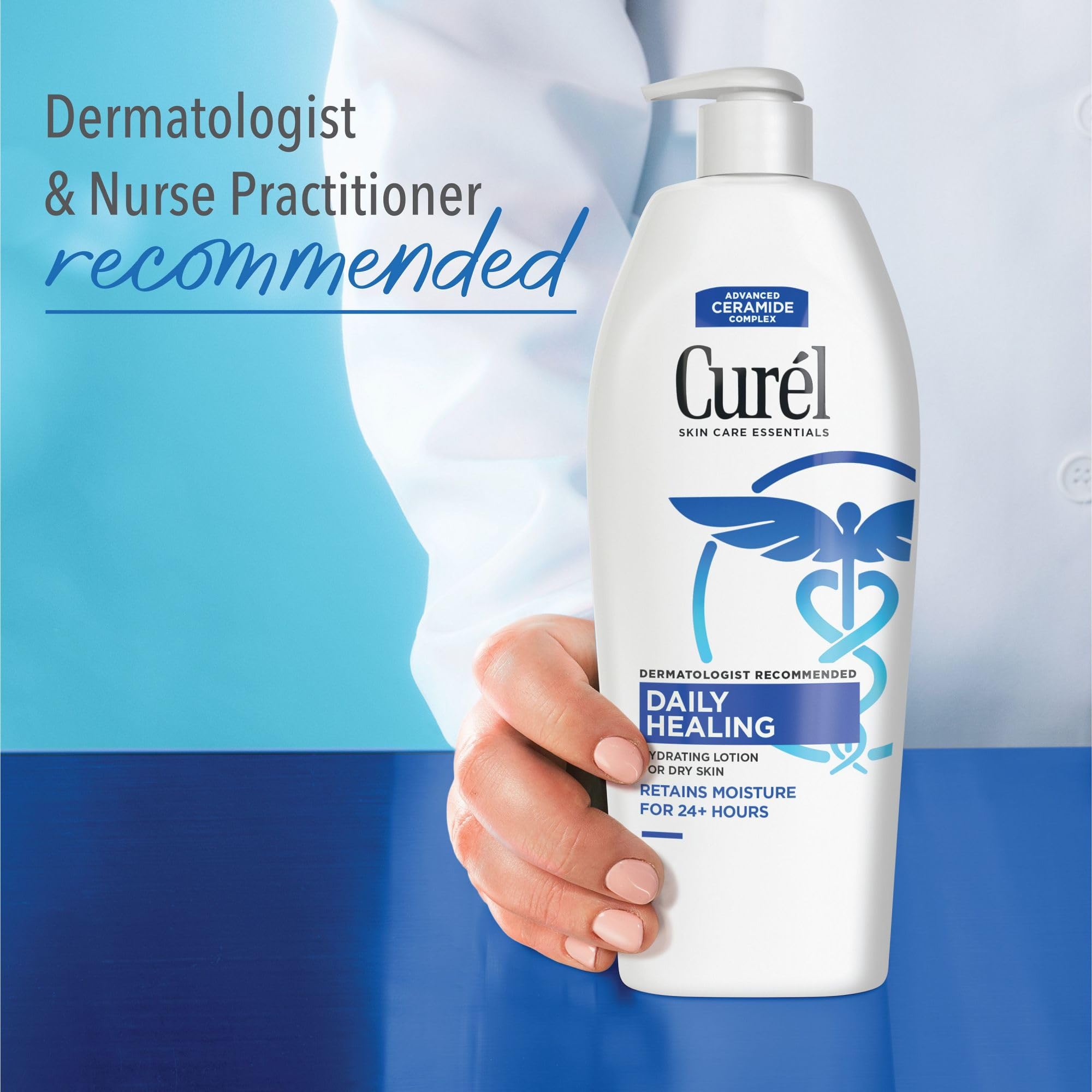 Curel Daily Healing non-greasy absorption on skin surface.