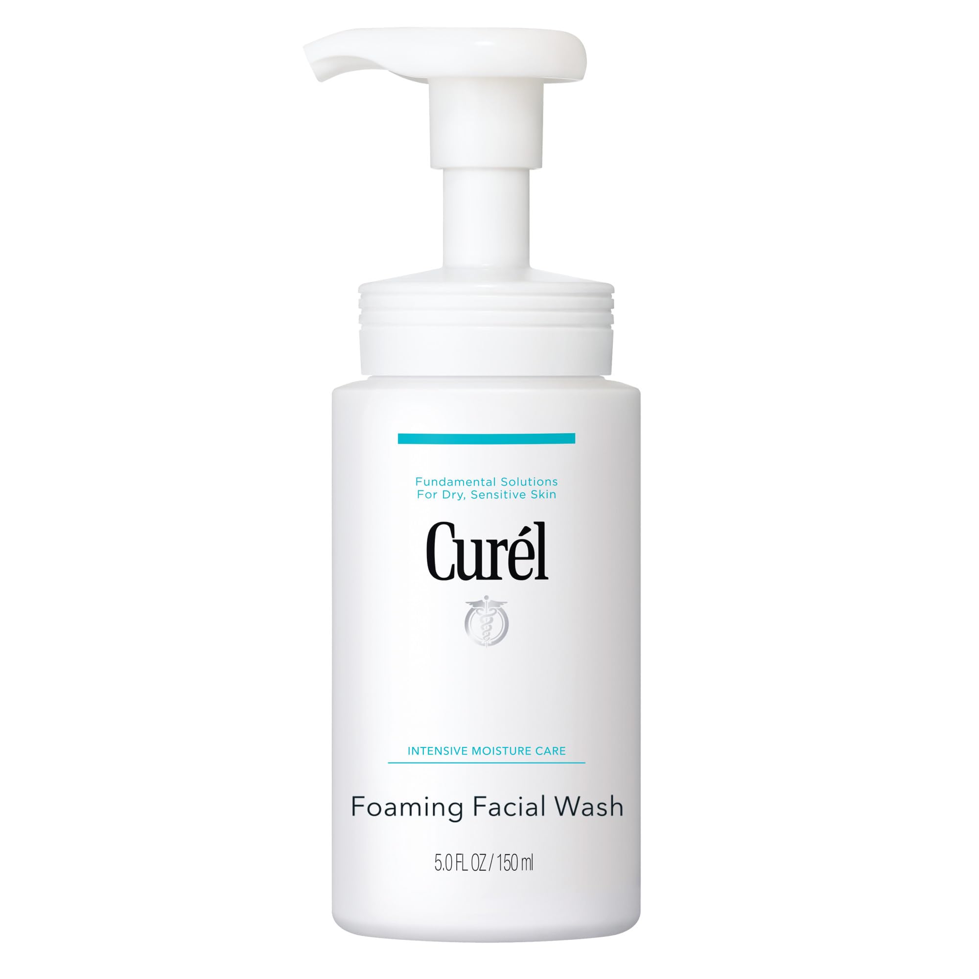 Curel foaming face wash bottle close-up showing gentle cleansing for dry skin