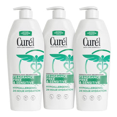 Curel fragrance-free lotion bottle front for dry, sensitive skin.