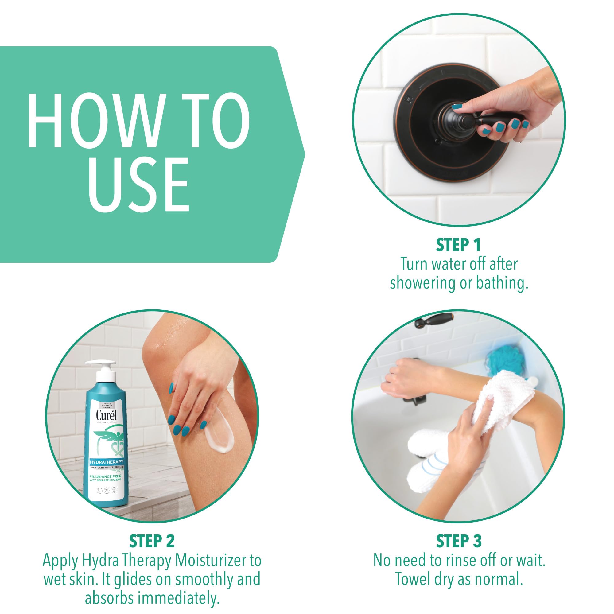 Curel Hydra Therapy, hidratación profunda en piel mojada.