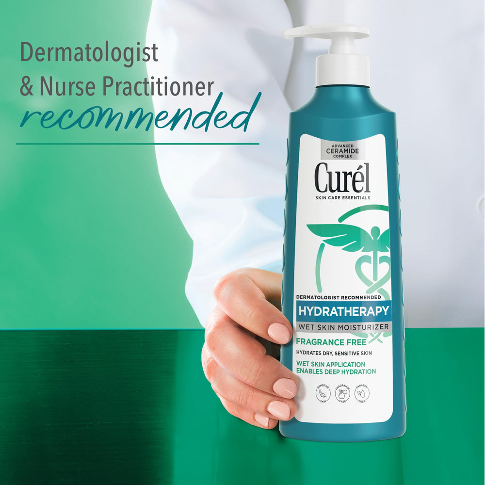 Loción sin fragancia Curel Hydra Therapy para piel sensible.