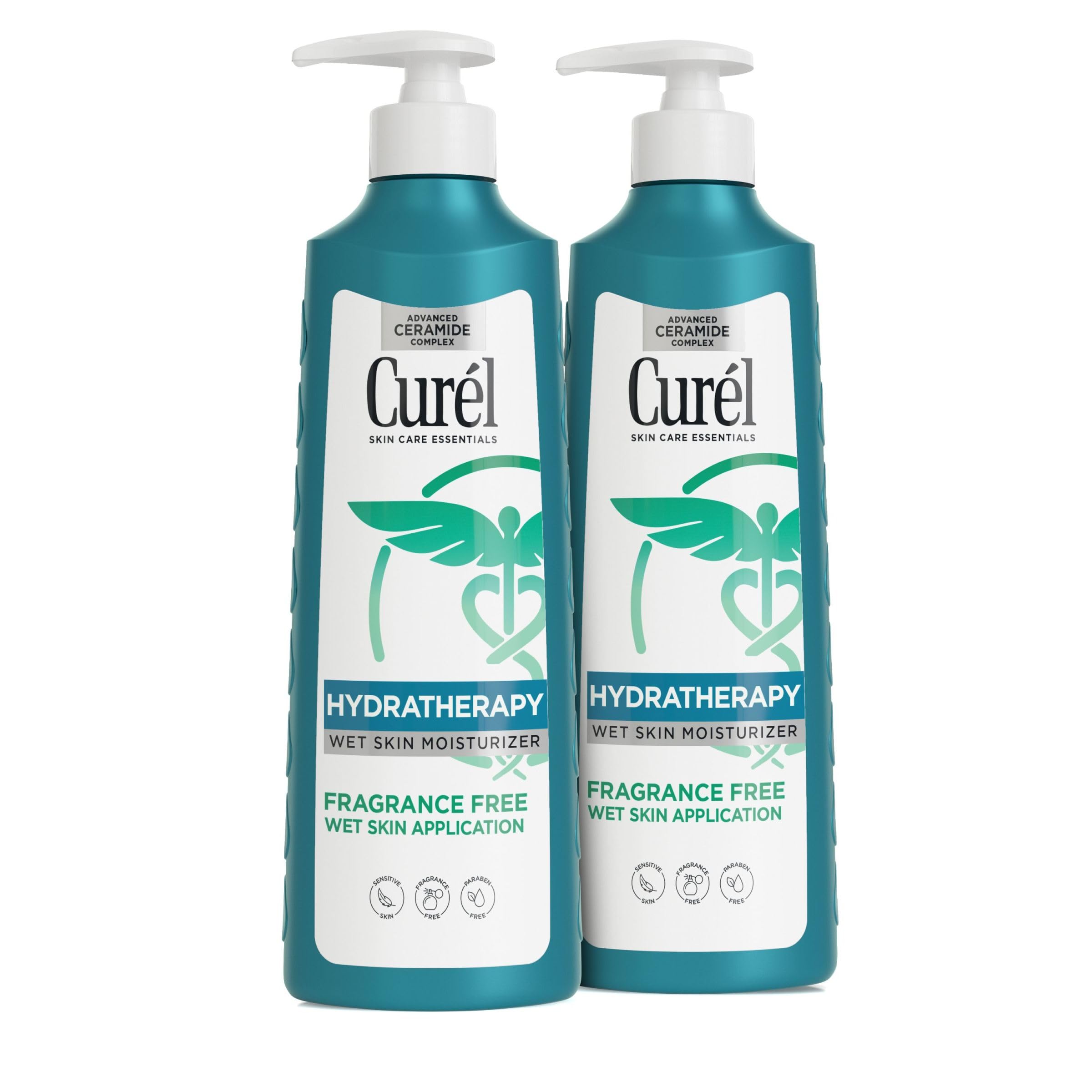 Curel Hydra Therapy wet-skin lotion bottle on shelf for in-shower hydration