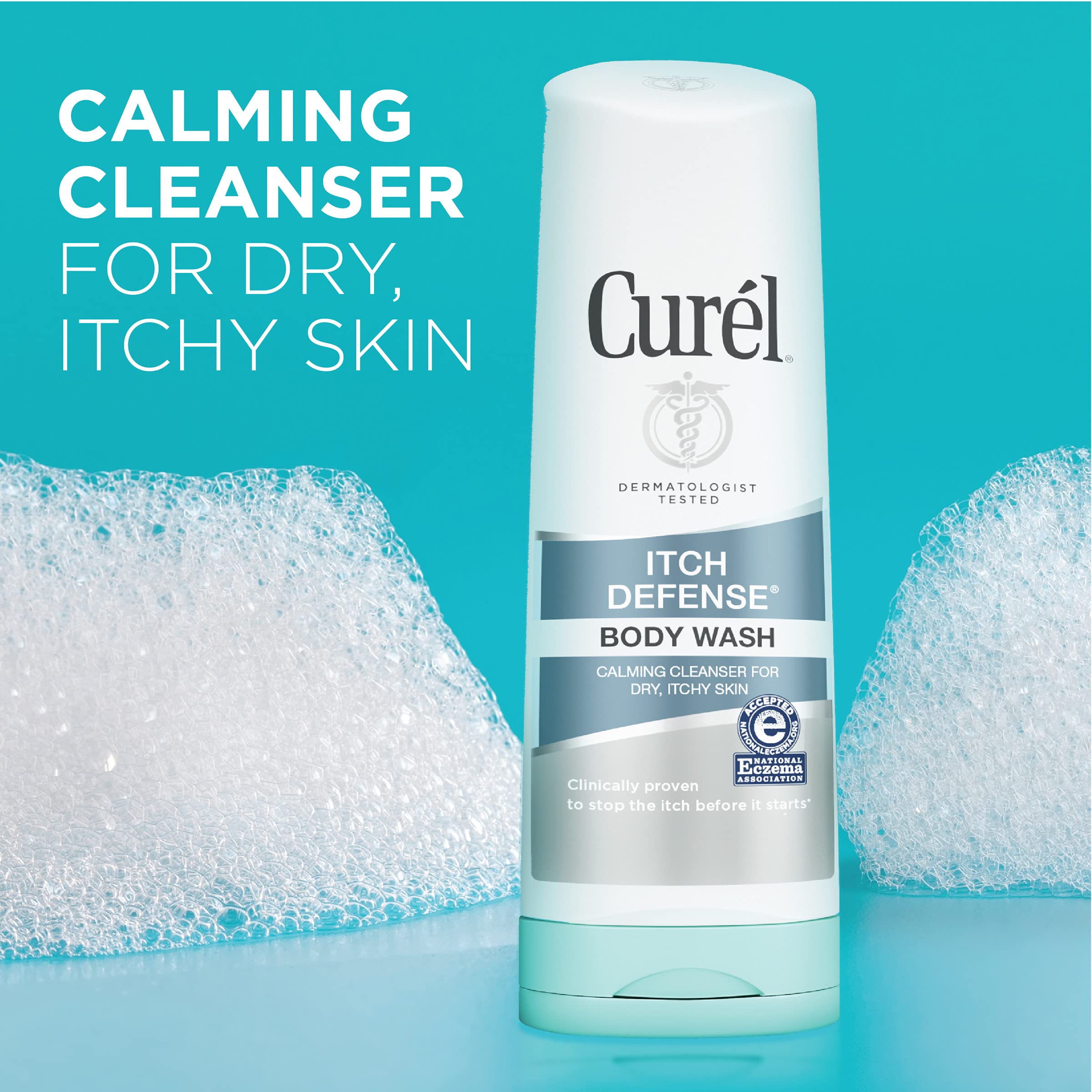 Close-up of Curel Itch Defense liquid showing gentle formula