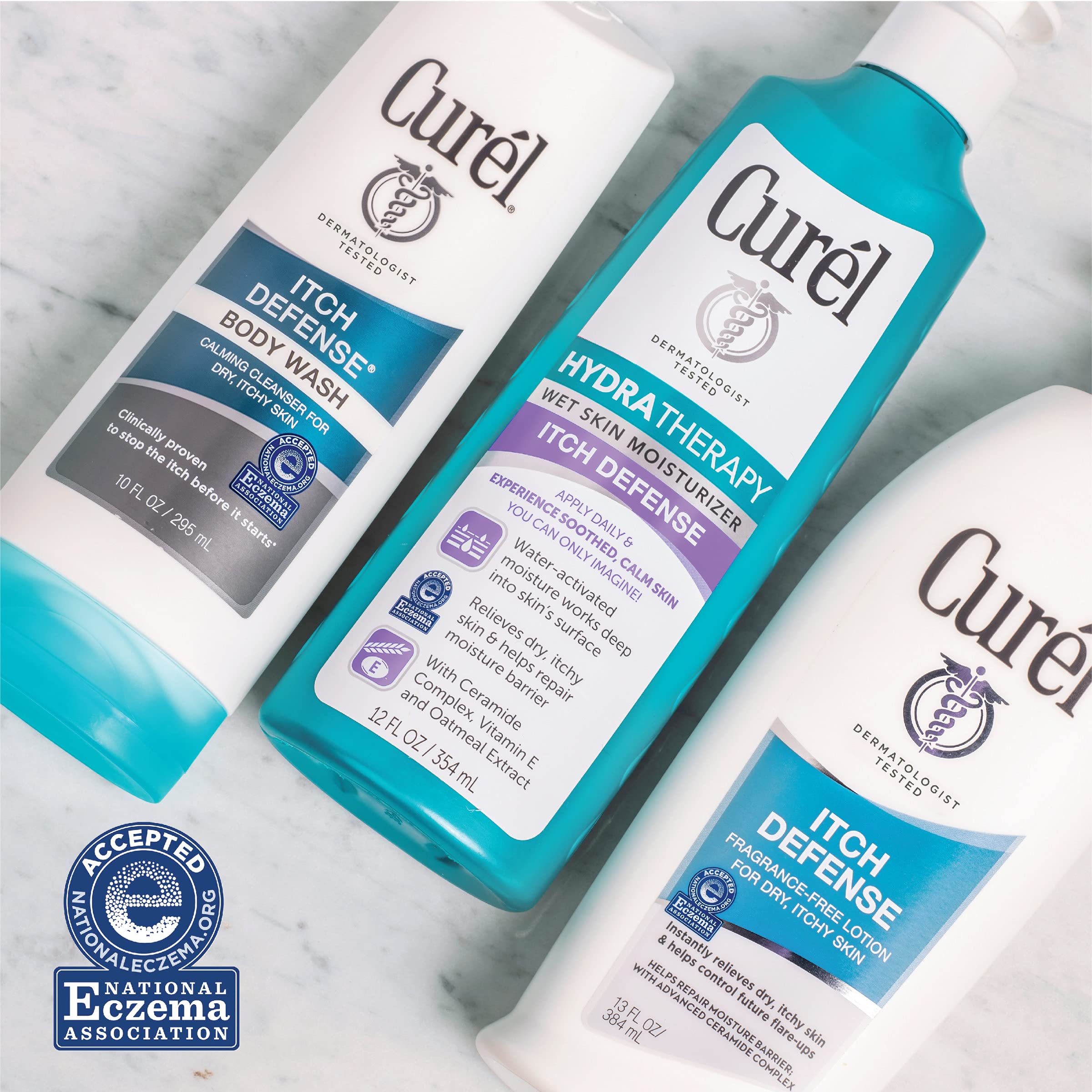 Curel Itch Defense bottle with pump top for easy daily use