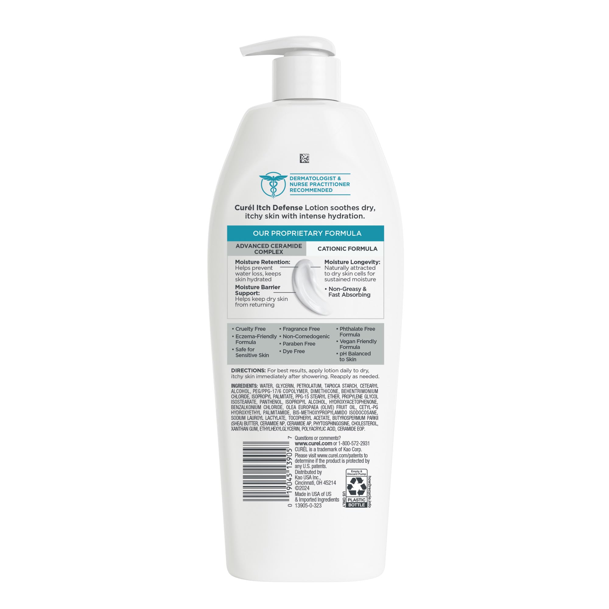 Curél Itch Defense crema de cuerpo para uso diario en manos.