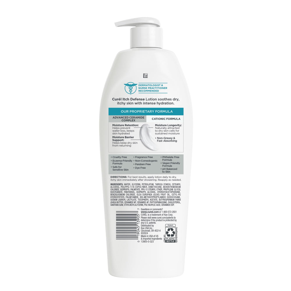 Curél Itch Defense crema de cuerpo para uso diario en manos.