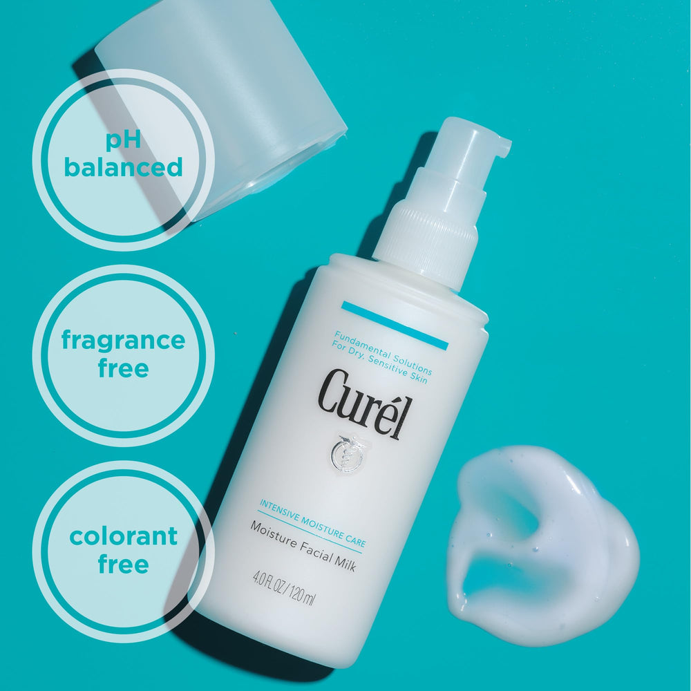 Close-up of milky texture from Curel Facial Milk on dry skin.
