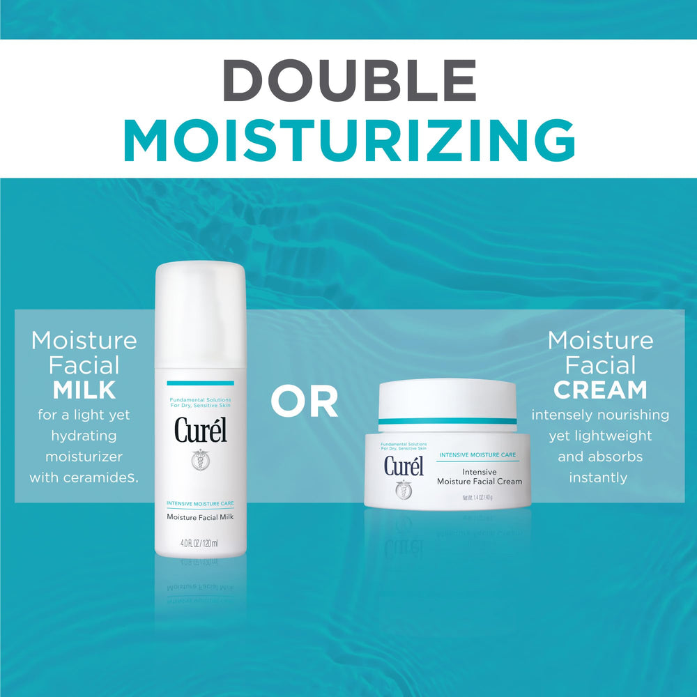 Step 2 in the routine: double moisturizing with Curel facial milk.