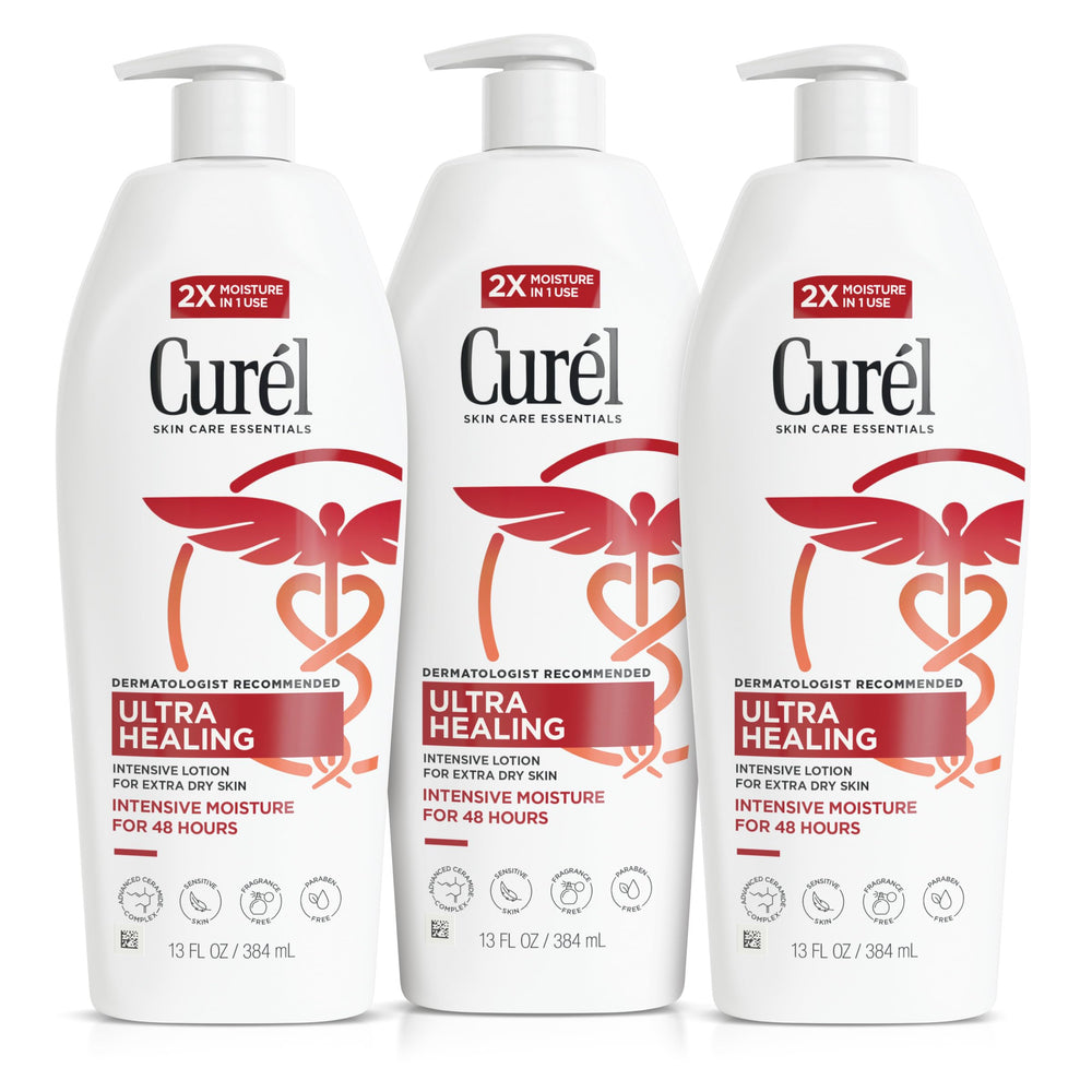 Curel Ultra Healing Intensive Lotion bottle shows fragrance-free care.