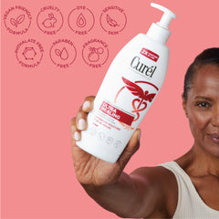 Close-up of ceramide complex on Curel Ultra Healing Lotion packaging.