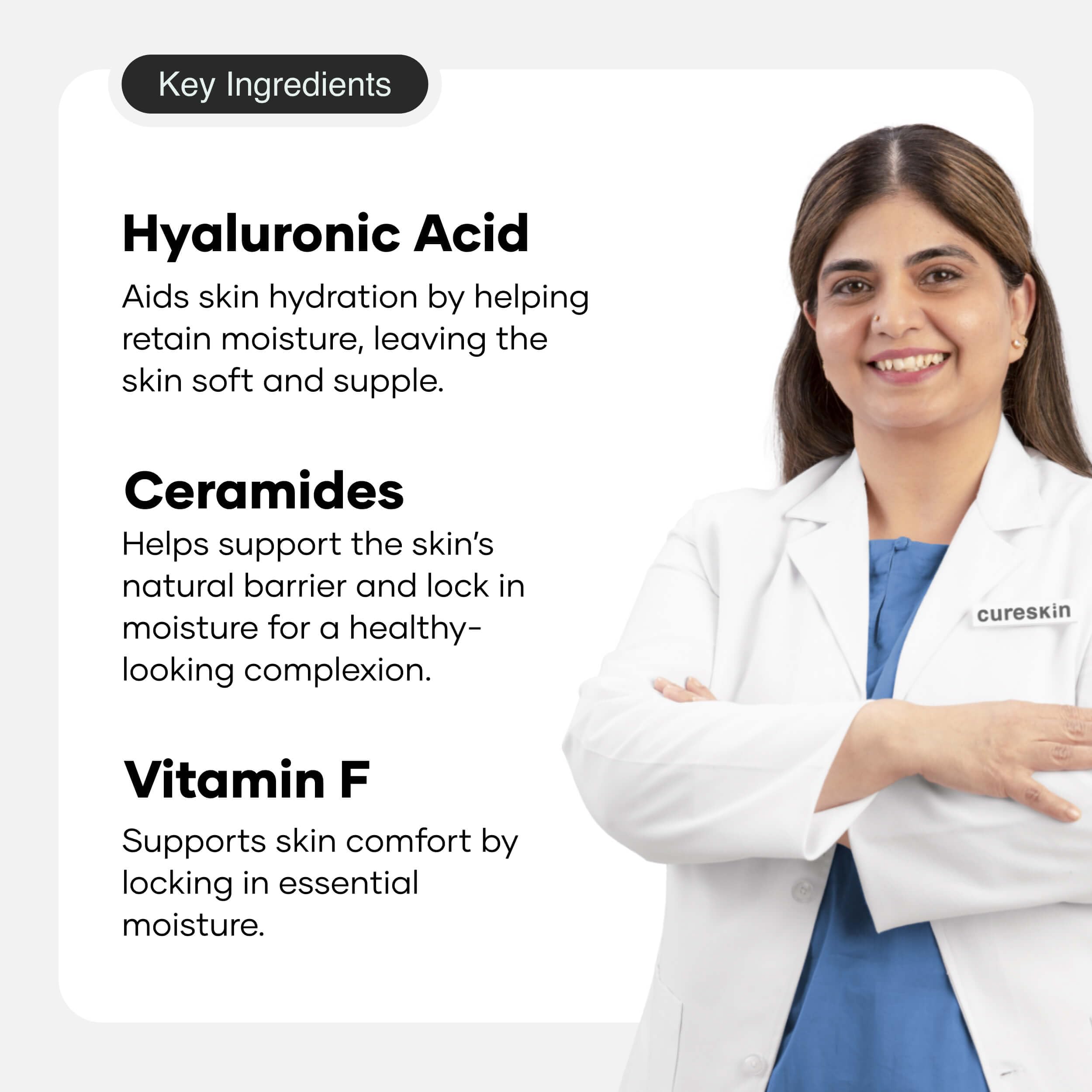 Cureskin Ceramide Moisturizer SPF40 close-up reveals hydrated skin glow