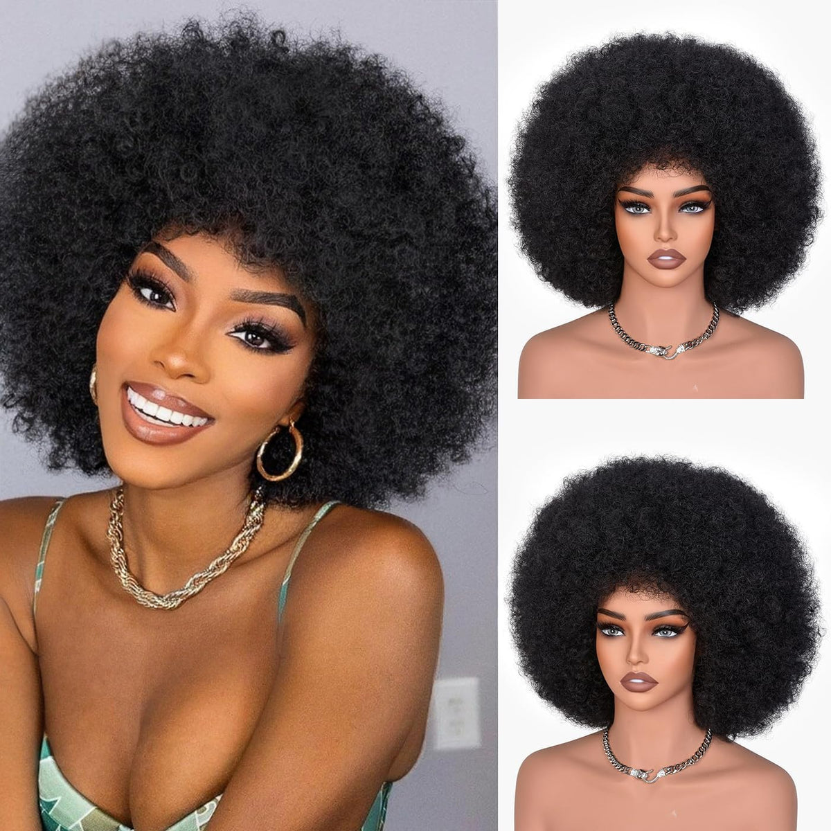 CURLCRAZY 70s afro wig with bangs for a natural retro look and easy styling.