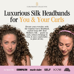 Curlfriend Collective Onyx Comfort Curve headband close-up showing luxurious Mulberry silk