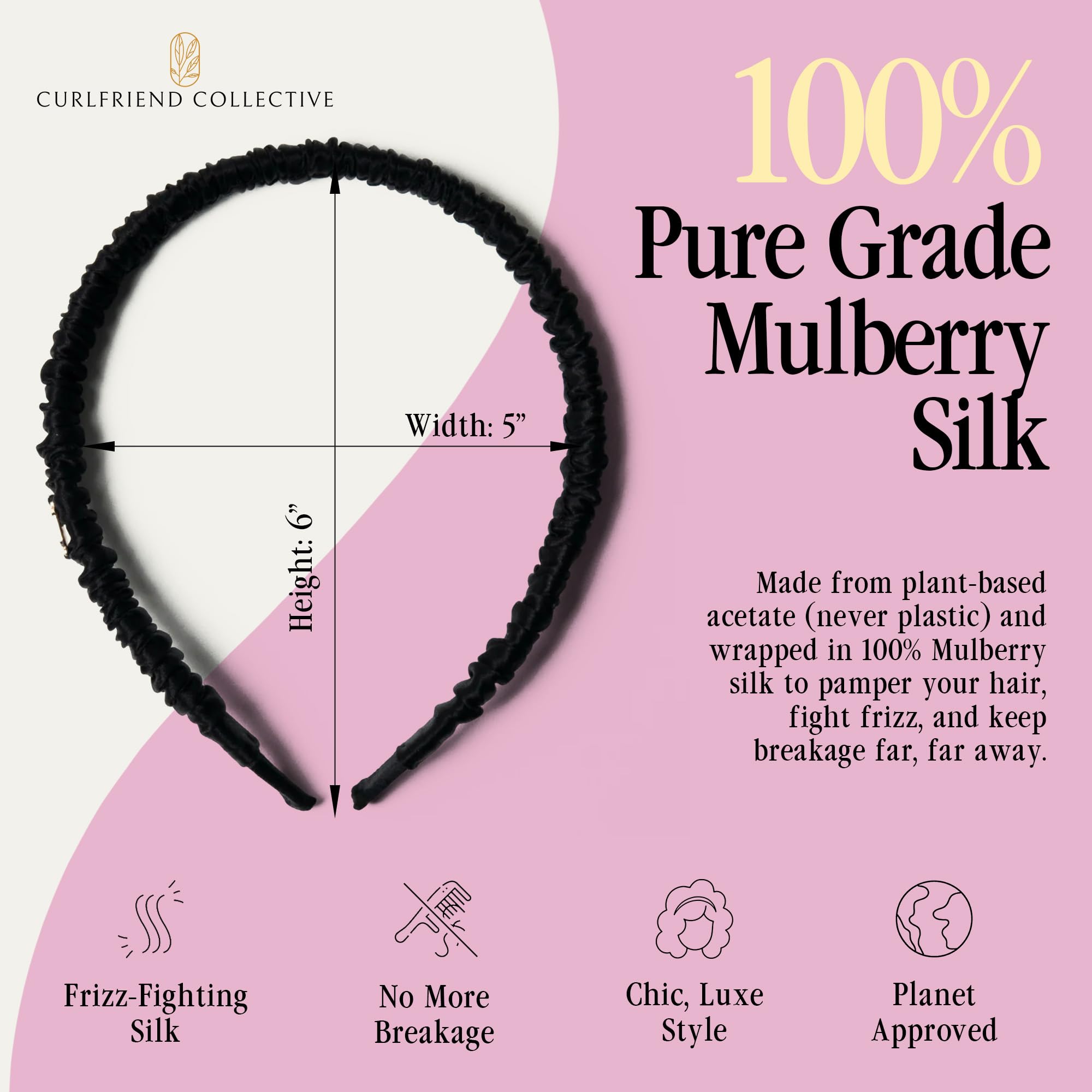 Curlfriend Collective Onyx Comfort Curve headband worn with glasses for comfortable use
