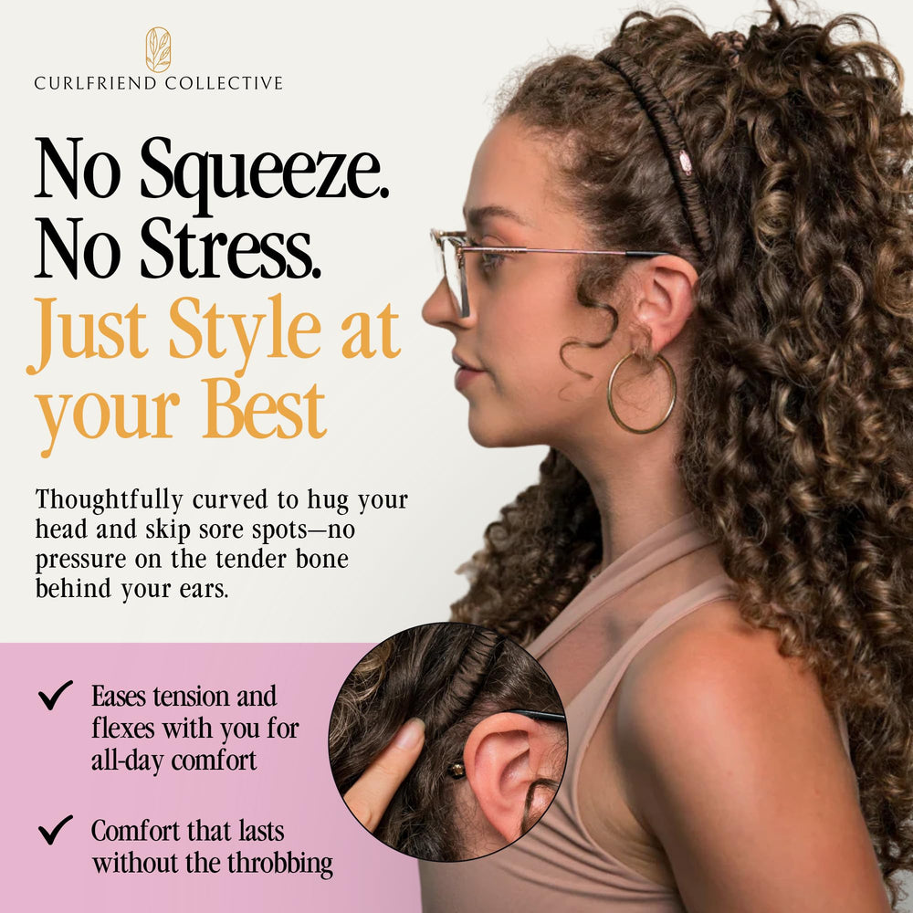Curlfriend Espresso Headband Trainer Included helps maintain shape after wear.